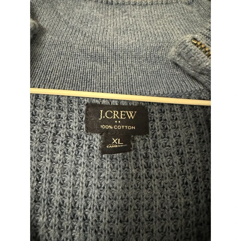 J CREW Blue Waffle Knit Size XL Long Sleeve Mock Neck 1/4‎ Zip Men's Sweater